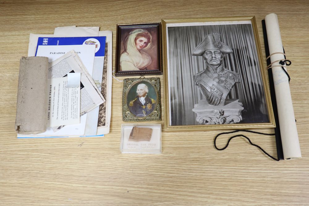 Miscellaneous items, including a coloured stipple engraving of Admiral Lord Nelson